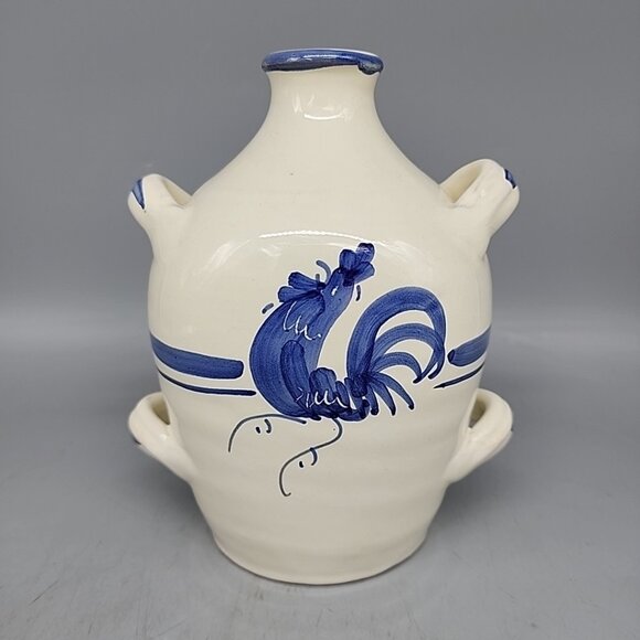 Vintage Collectible Ceramic Rooster Jug Blue White Italy Collectible 6" - Picture 1 of 5